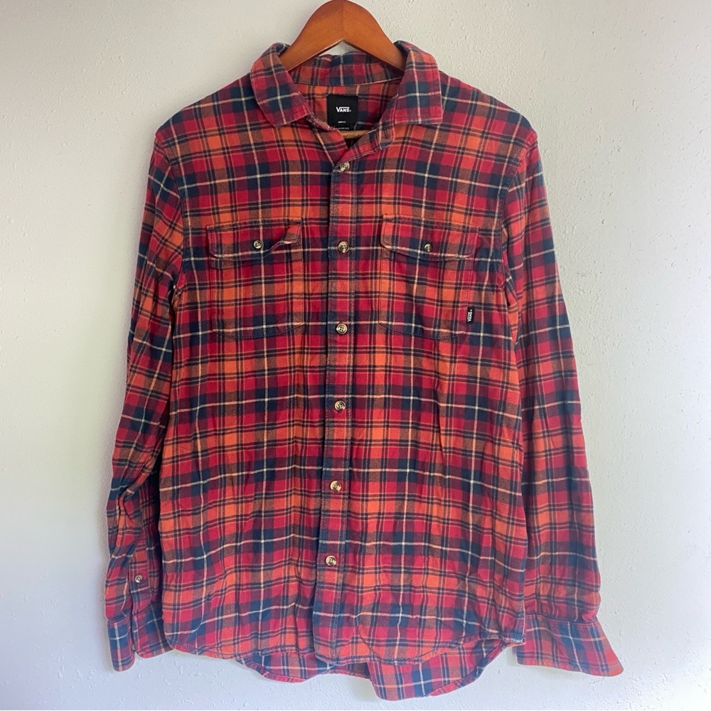 Vans Classic Fit Red Blue Plaid Men’s Long Sleeve Button Shirt Small
